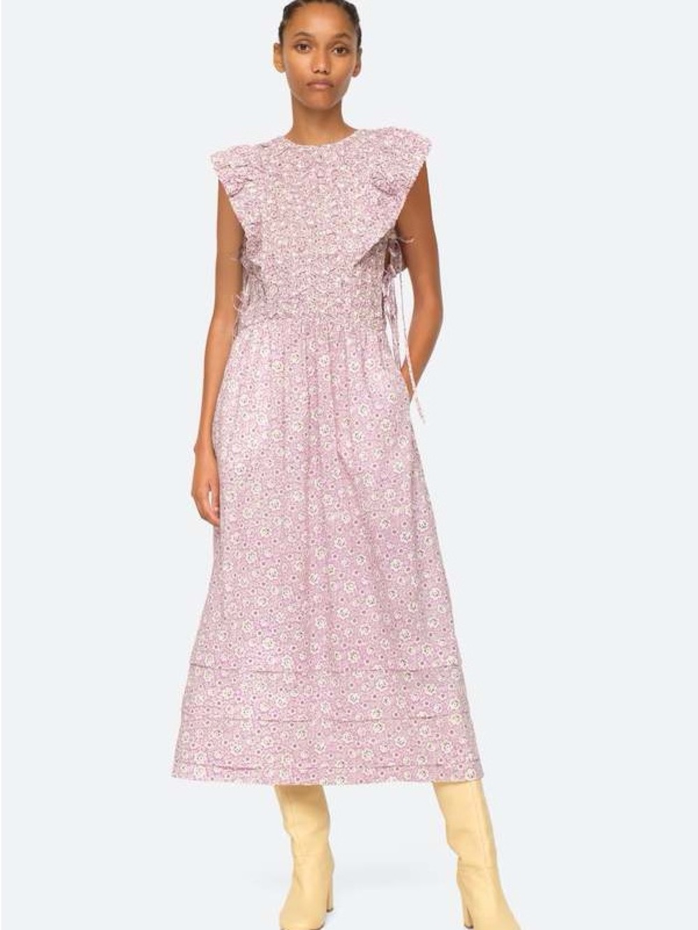 Sea New York Ida Lilac Floral Maxi Dress with Ruffle Shoulders